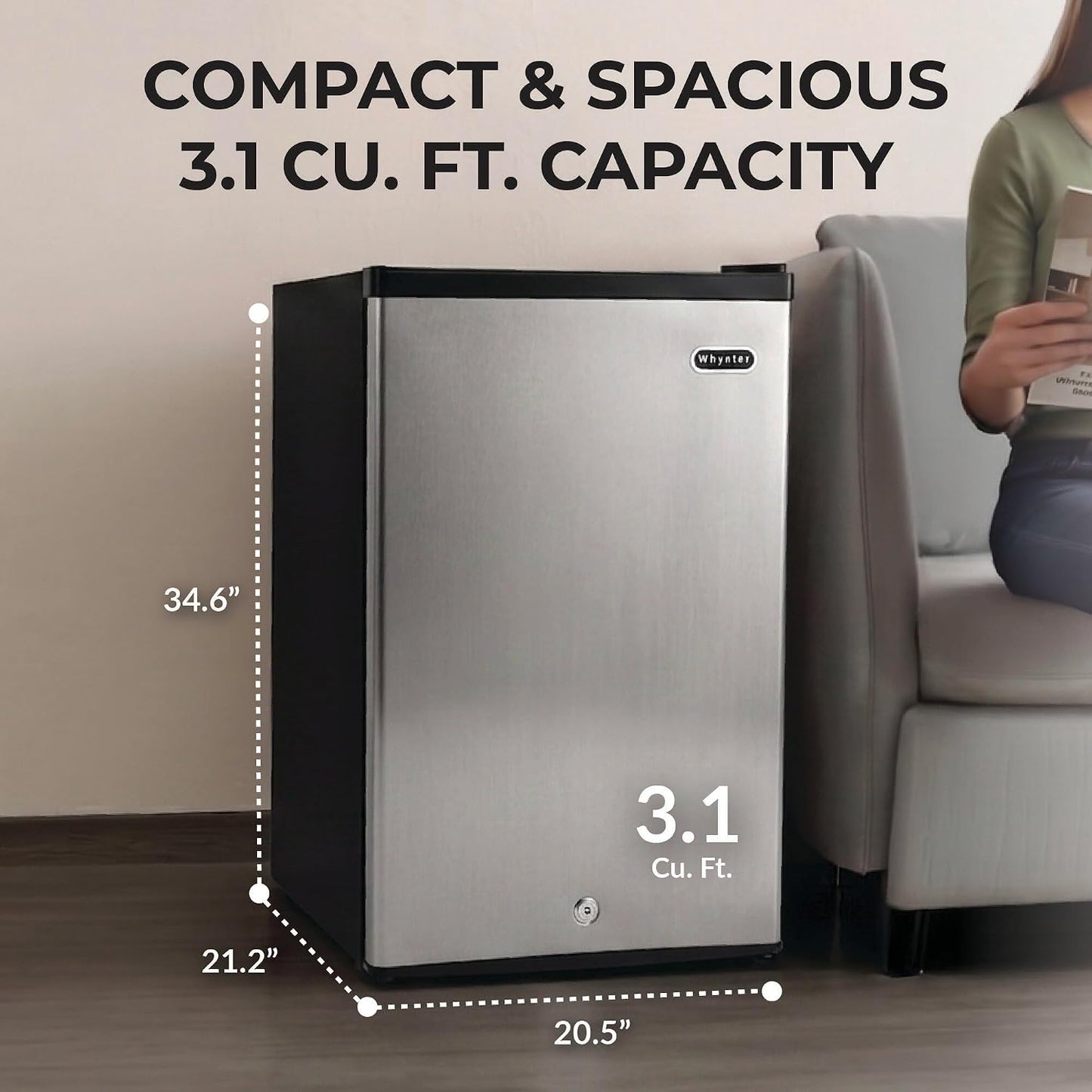 Upright Freezer with Lock, 3 Cu. Ft. Small Freezer Mini Freezer for Bedrooms, Dorms, Garages, Offices CUF-301SS, Stainless Steel, Energy Star