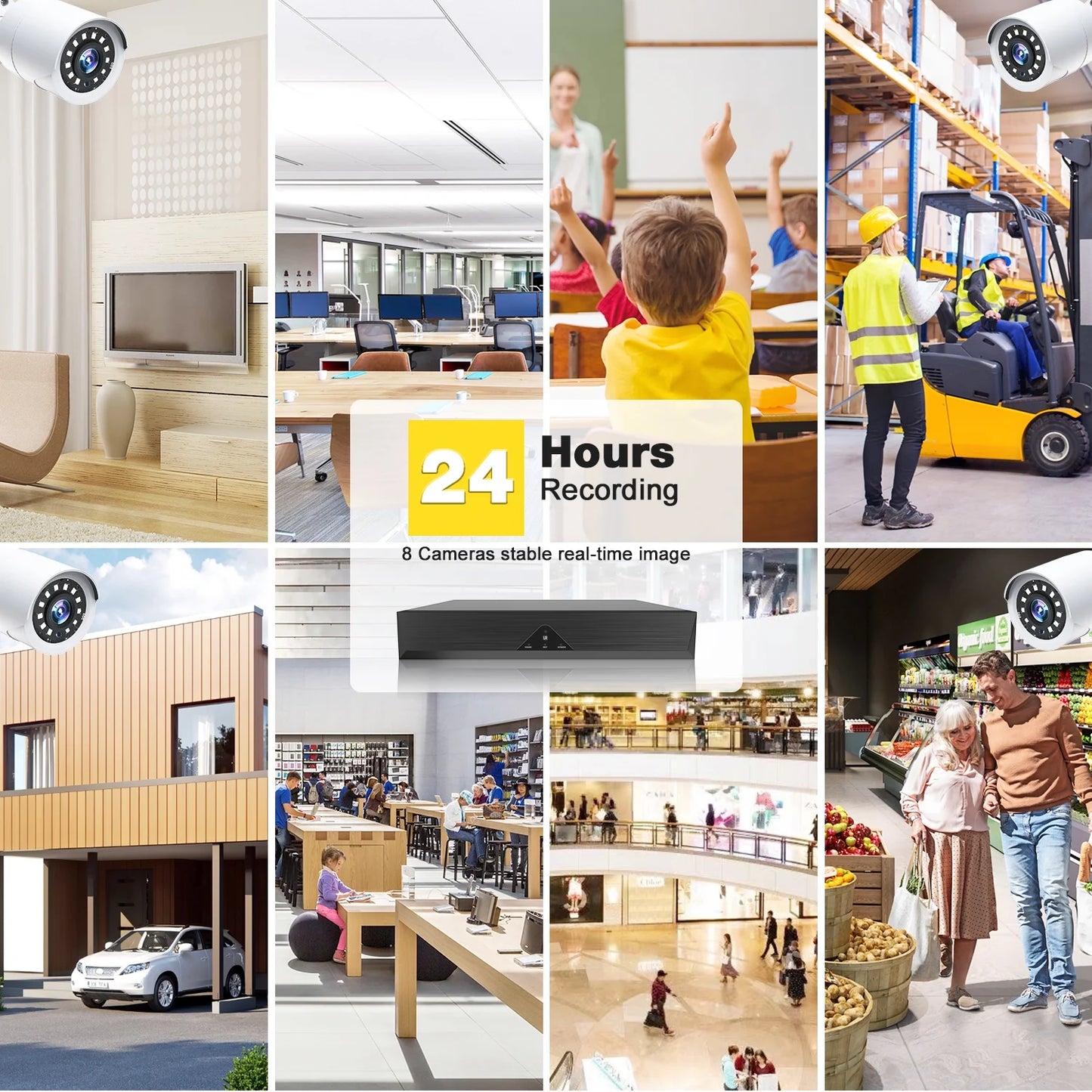 SC35 8CH Wired Security Camera System Outdoor with 500G Hard Drive 8Pcs 1080P Bullet Surveillance Cameras HDMI Connector