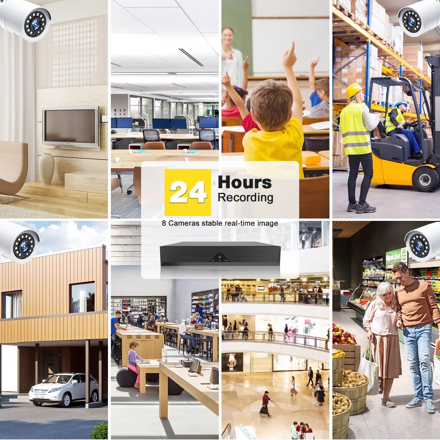 SC35 8CH Wired Security Camera System Outdoor with 500G Hard Drive 8Pcs 1080P Bullet Surveillance Cameras HDMI Connector