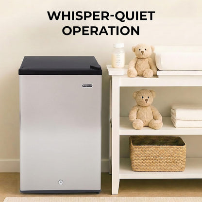 Upright Freezer with Lock, 3 Cu. Ft. Small Freezer Mini Freezer for Bedrooms, Dorms, Garages, Offices CUF-301SS, Stainless Steel, Energy Star