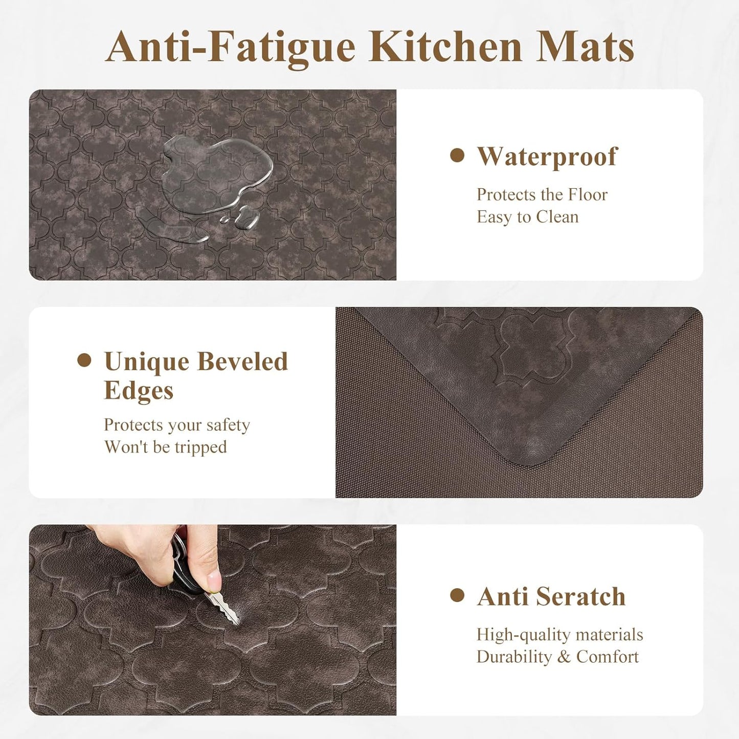 Kitchen Mat Cushioned anti Fatigue Comfort Floor Mat Oversized 20"X60" Waterproof Non Slip Kitchen Rug Runner Laundry Room Rug Floor Carpet Heavy Duty Comfort Standing Mat Pads, Brown