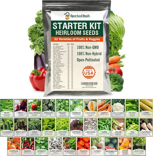 Vegetable & Fruit Seeds | 32 Individual Packs | 2026 Season | Non-Gmo, High Yield - 15,000+ Seeds | Tomato, Cucumber, Zucchini, Bell Pepper and More | for Indoor & Outdoor Garden Planting