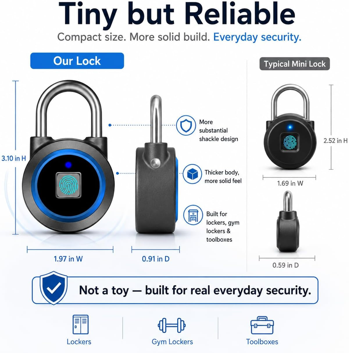 Fingerprint Padlock  Fingerprint Gym Lock for Locker, Biometric Padlock Bluetooth Smart Padlock, Rechargeable Waterproof Lock for Gym Locker, School Locker, Gate, Fence, Shed, Garage (Grey)