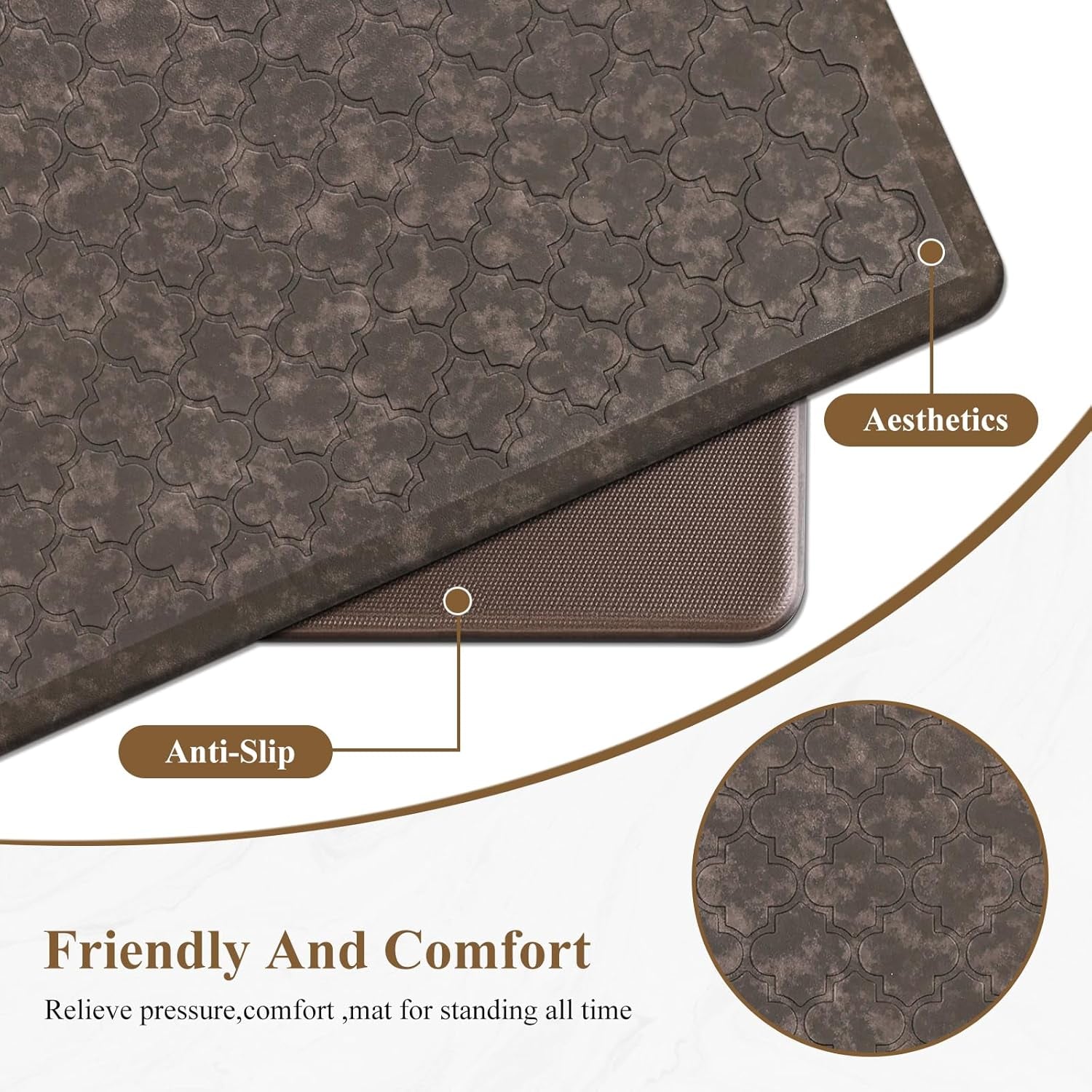 Kitchen Mat Cushioned anti Fatigue Comfort Floor Mat Oversized 20"X60" Waterproof Non Slip Kitchen Rug Runner Laundry Room Rug Floor Carpet Heavy Duty Comfort Standing Mat Pads, Brown