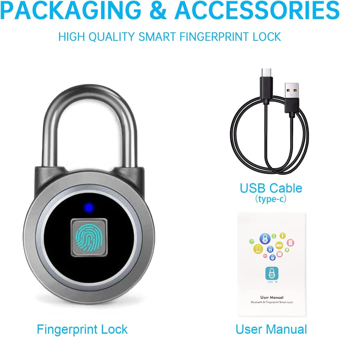 Fingerprint Padlock  Fingerprint Gym Lock for Locker, Biometric Padlock Bluetooth Smart Padlock, Rechargeable Waterproof Lock for Gym Locker, School Locker, Gate, Fence, Shed, Garage (Grey)
