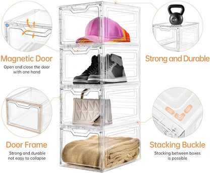 6 Pack Closet Organizers and Storage,Clear Stackable Plastic Storage Bins with Lids Magnetic Doors,Clothes Organizers and Storage,Plastic Craft Containers for Wardrobe Kitchen Bathroom Office