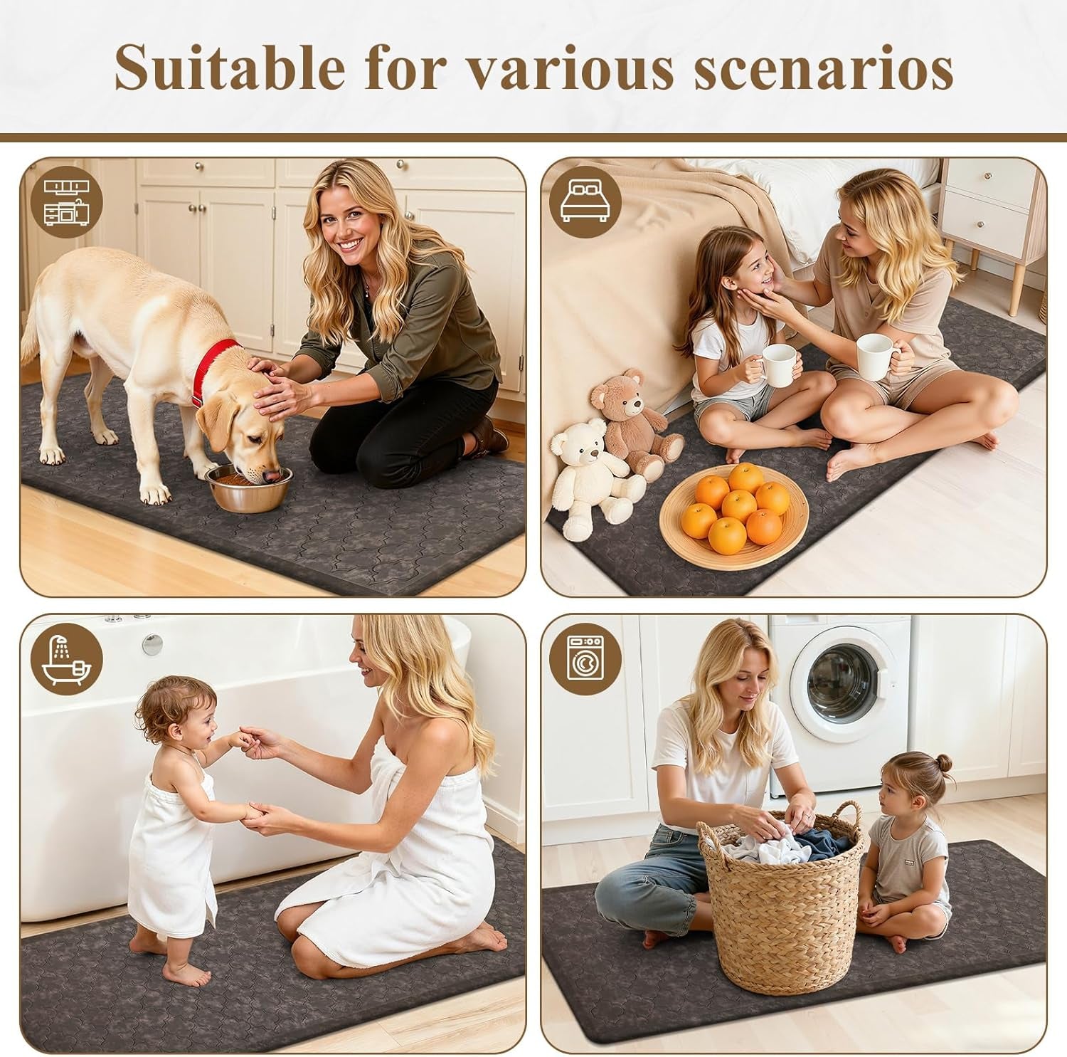 Kitchen Mat Cushioned anti Fatigue Comfort Floor Mat Oversized 20"X60" Waterproof Non Slip Kitchen Rug Runner Laundry Room Rug Floor Carpet Heavy Duty Comfort Standing Mat Pads, Brown