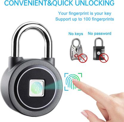 Fingerprint Padlock  Fingerprint Gym Lock for Locker, Biometric Padlock Bluetooth Smart Padlock, Rechargeable Waterproof Lock for Gym Locker, School Locker, Gate, Fence, Shed, Garage (Grey)