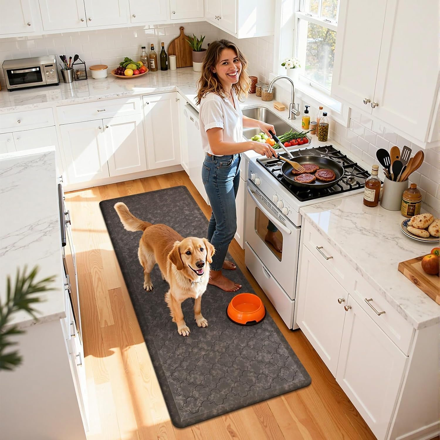 Kitchen Mat Cushioned anti Fatigue Comfort Floor Mat Oversized 20"X60" Waterproof Non Slip Kitchen Rug Runner Laundry Room Rug Floor Carpet Heavy Duty Comfort Standing Mat Pads, Brown