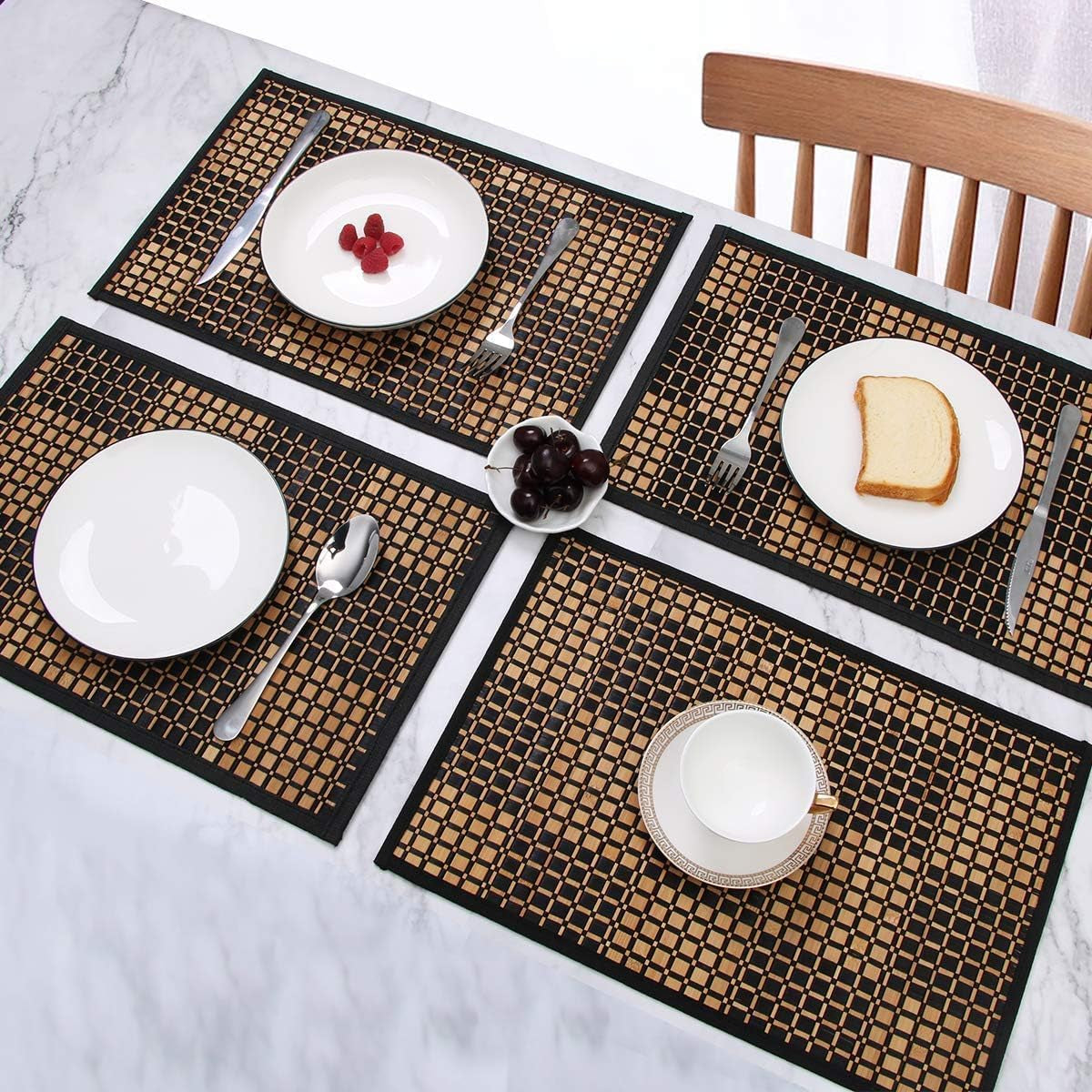 Bamboo Placemats Set of 4, Heat Resistant Place Mats for Dining Table, Durable Bamboo Table Mats, Stain Resistant & Easy Clean Placemats for Kitchen, Indoor/Outdoor Use 11.5 X 17.5 Inch