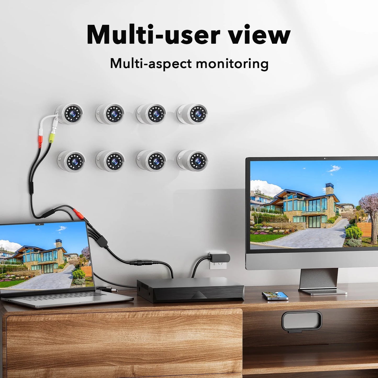 SC35 8CH Wired Security Camera System Outdoor with 500G Hard Drive 8Pcs 1080P Bullet Surveillance Cameras HDMI Connector
