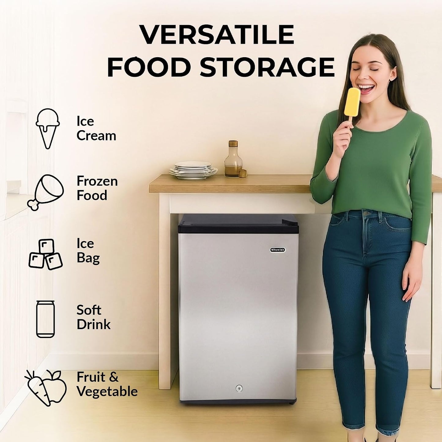 Upright Freezer with Lock, 3 Cu. Ft. Small Freezer Mini Freezer for Bedrooms, Dorms, Garages, Offices CUF-301SS, Stainless Steel, Energy Star