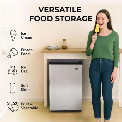 Upright Freezer with Lock, 3 Cu. Ft. Small Freezer Mini Freezer for Bedrooms, Dorms, Garages, Offices CUF-301SS, Stainless Steel, Energy Star