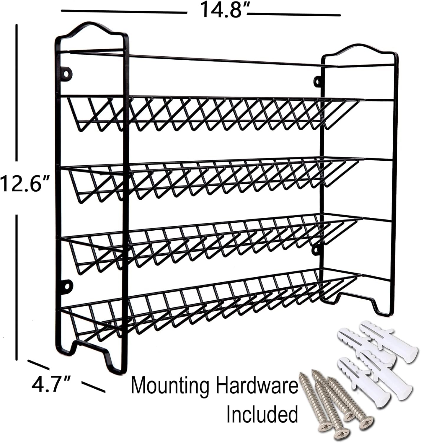 Spice Rack Organizer with 32 Glass Spice Jars and 396 Spice Labels | Chalk Marker, Funnel, 4Oz Empty Spice Bottles, 4 Tier Spice Organizer for Cabinet, Countertop, Cupboard or Wall Mount, Black